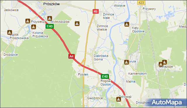mapa Dąbrówka Górna gmina Krapkowice, Dąbrówka Górna gmina Krapkowice na mapie Targeo