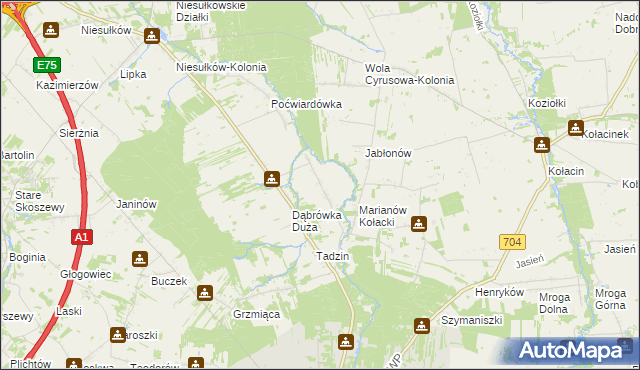 mapa Dąbrówka Mała gmina Brzeziny, Dąbrówka Mała gmina Brzeziny na mapie Targeo