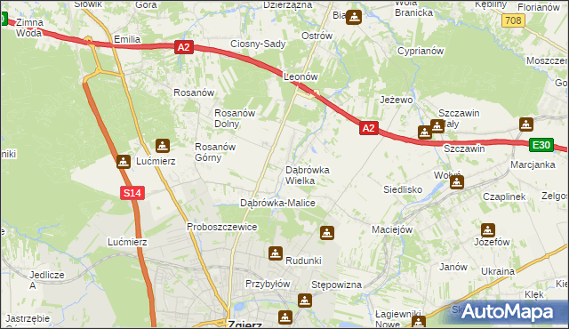 mapa Dąbrówka Wielka gmina Zgierz, Dąbrówka Wielka gmina Zgierz na mapie Targeo