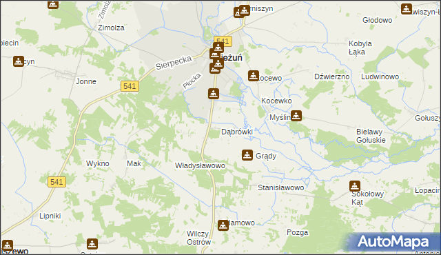 mapa Dąbrówki gmina Bieżuń, Dąbrówki gmina Bieżuń na mapie Targeo