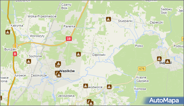 mapa Dąbrówki gmina Wasilków, Dąbrówki gmina Wasilków na mapie Targeo