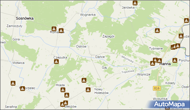 mapa Dańce, Dańce na mapie Targeo