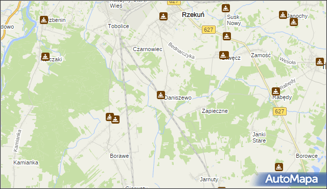 mapa Daniszewo gmina Rzekuń, Daniszewo gmina Rzekuń na mapie Targeo