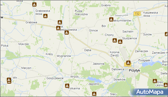 mapa Dęba gmina Przytyk, Dęba gmina Przytyk na mapie Targeo