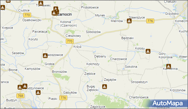 mapa Dębiany gmina Czarnocin, Dębiany gmina Czarnocin na mapie Targeo