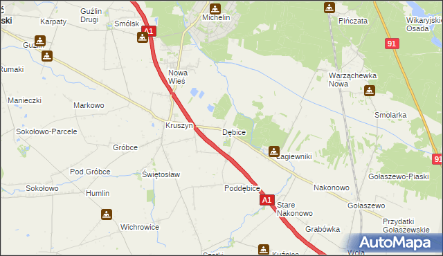 mapa Dębice gmina Włocławek, Dębice gmina Włocławek na mapie Targeo