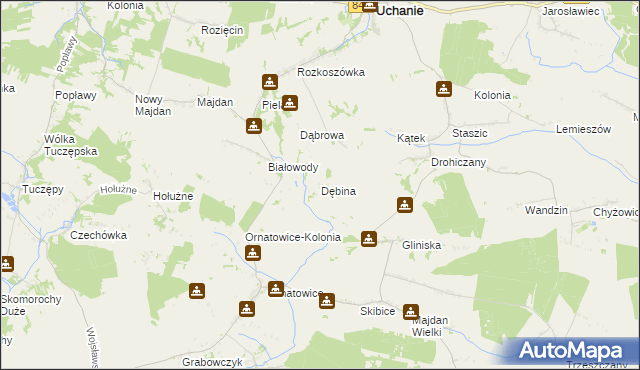 mapa Dębina gmina Uchanie, Dębina gmina Uchanie na mapie Targeo