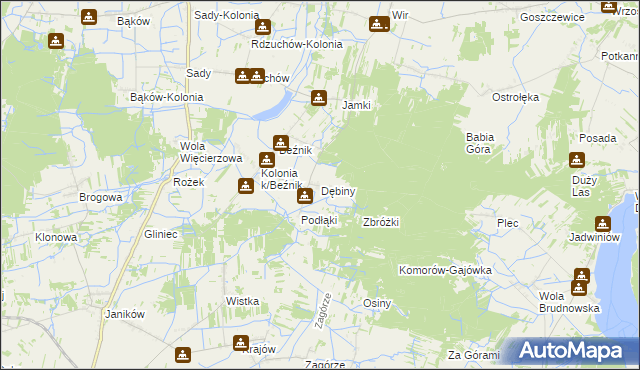 mapa Dębiny gmina Przysucha, Dębiny gmina Przysucha na mapie Targeo