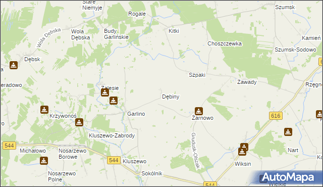 mapa Dębiny gmina Szydłowo, Dębiny gmina Szydłowo na mapie Targeo