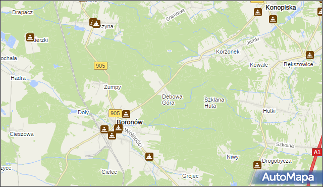 mapa Dębowa Góra gmina Boronów, Dębowa Góra gmina Boronów na mapie Targeo