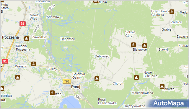 mapa Dębowiec gmina Poraj, Dębowiec gmina Poraj na mapie Targeo