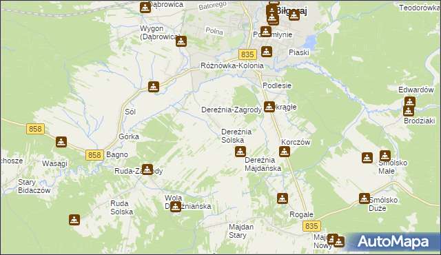 mapa Dereźnia Solska, Dereźnia Solska na mapie Targeo