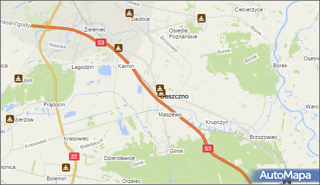 mapa Deszczno, Deszczno na mapie Targeo