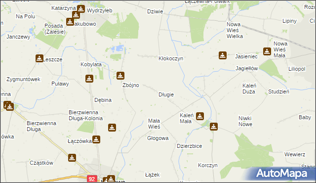 mapa Długie gmina Chodów, Długie gmina Chodów na mapie Targeo