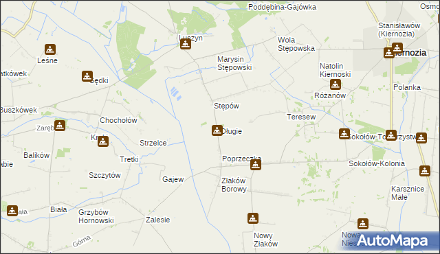 mapa Długie gmina Kiernozia, Długie gmina Kiernozia na mapie Targeo