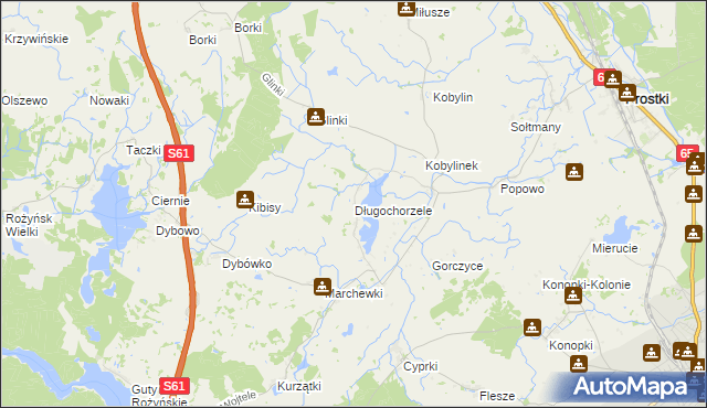 mapa Długochorzele, Długochorzele na mapie Targeo