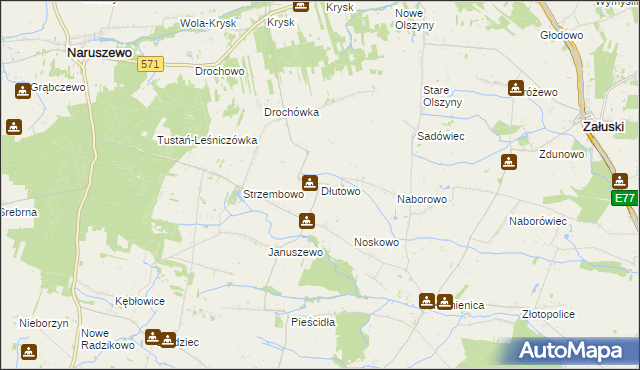 mapa Dłutowo gmina Naruszewo, Dłutowo gmina Naruszewo na mapie Targeo