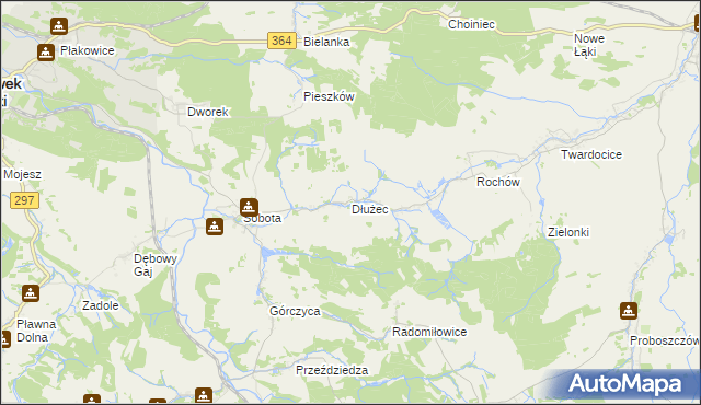 mapa Dłużec gmina Lwówek Śląski, Dłużec gmina Lwówek Śląski na mapie Targeo