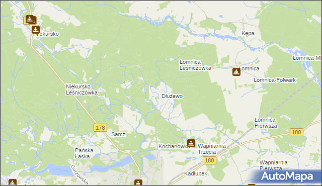 mapa Dłużewo gmina Trzcianka, Dłużewo gmina Trzcianka na mapie Targeo