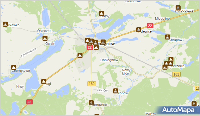 mapa Dobiegniew powiat strzelecko-drezdenecki, Dobiegniew powiat strzelecko-drezdenecki na mapie Targeo