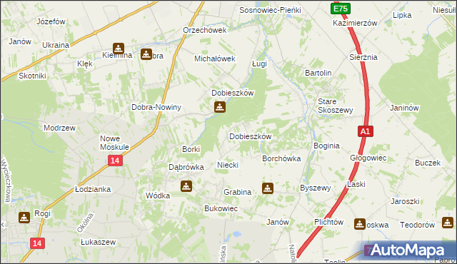 mapa Dobieszków gmina Nowosolna, Dobieszków gmina Nowosolna na mapie Targeo