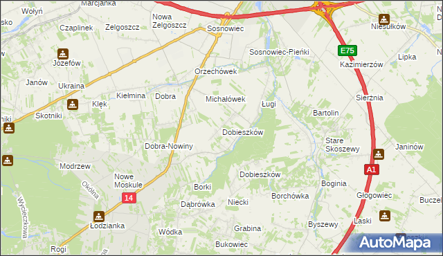mapa Dobieszków gmina Stryków, Dobieszków gmina Stryków na mapie Targeo