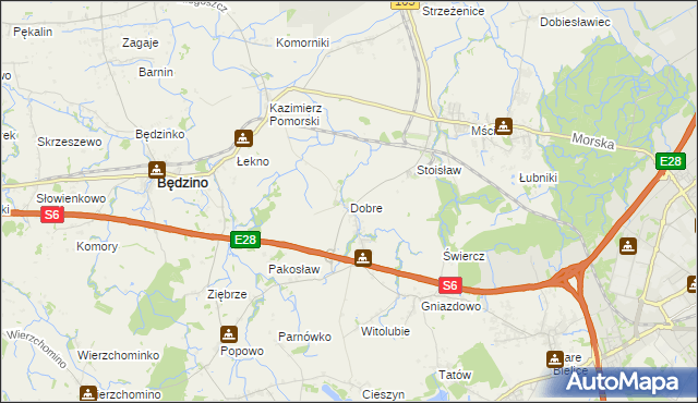 mapa Dobre gmina Będzino, Dobre gmina Będzino na mapie Targeo