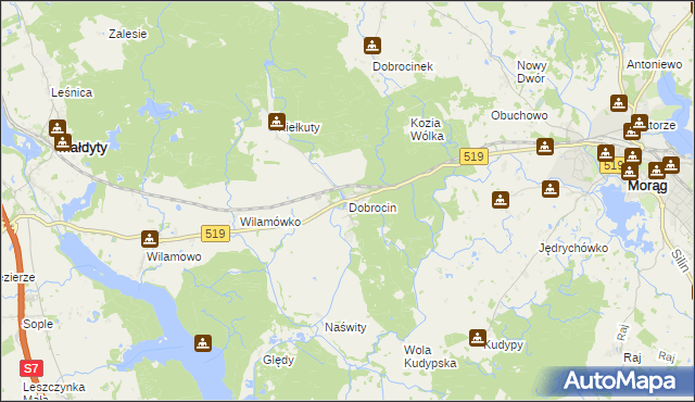 mapa Dobrocin gmina Małdyty, Dobrocin gmina Małdyty na mapie Targeo