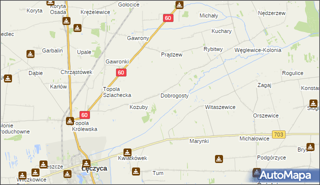 mapa Dobrogosty gmina Łęczyca, Dobrogosty gmina Łęczyca na mapie Targeo