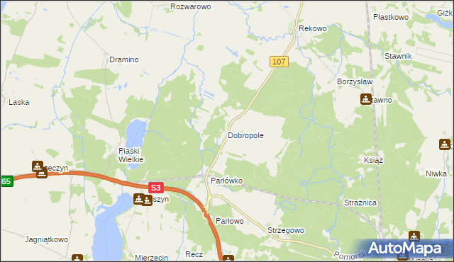 mapa Dobropole gmina Wolin, Dobropole gmina Wolin na mapie Targeo