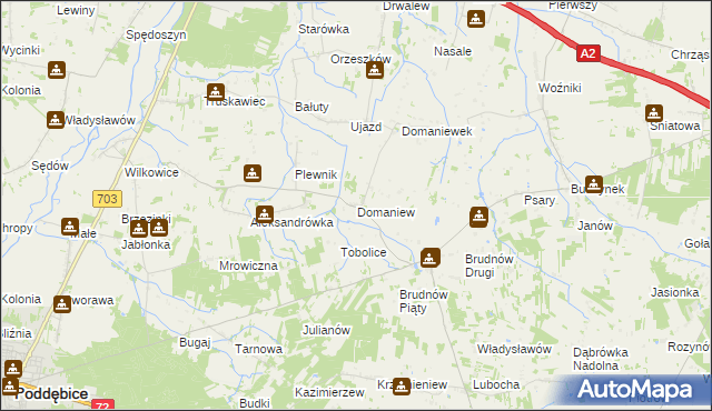 mapa Domaniew gmina Dalików, Domaniew gmina Dalików na mapie Targeo