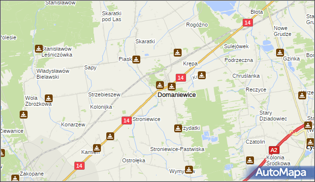 mapa Domaniewice powiat łowicki, Domaniewice powiat łowicki na mapie Targeo