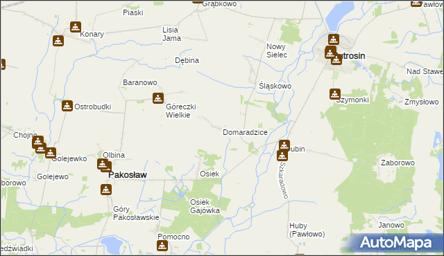 mapa Domaradzice gmina Jutrosin, Domaradzice gmina Jutrosin na mapie Targeo