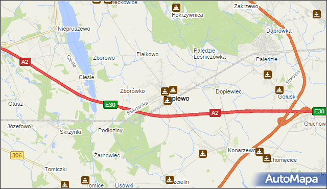 mapa Dopiewo, Dopiewo na mapie Targeo