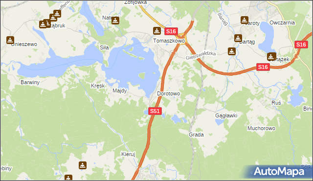 mapa Dorotowo gmina Stawiguda, Dorotowo gmina Stawiguda na mapie Targeo