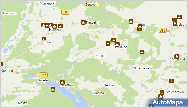 mapa Droniki, Droniki na mapie Targeo