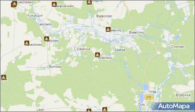 mapa Drzeńsko gmina Malechowo, Drzeńsko gmina Malechowo na mapie Targeo