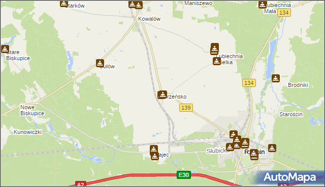 mapa Drzeńsko gmina Rzepin, Drzeńsko gmina Rzepin na mapie Targeo