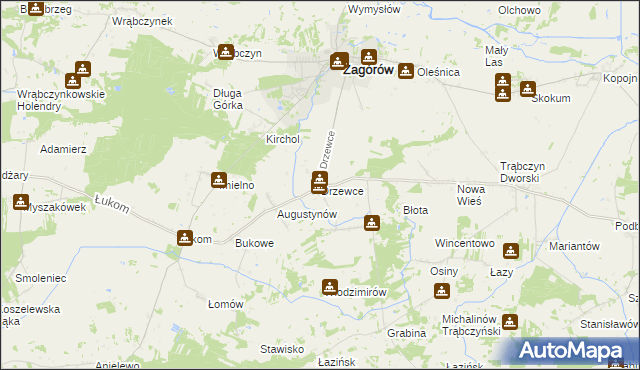 mapa Drzewce gmina Zagórów, Drzewce gmina Zagórów na mapie Targeo