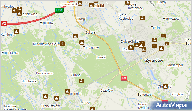 mapa Działki gmina Wiskitki, Działki gmina Wiskitki na mapie Targeo