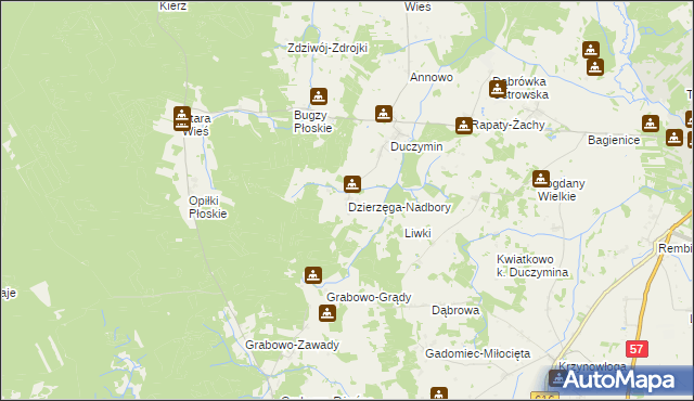 mapa Dzierzęga-Nadbory, Dzierzęga-Nadbory na mapie Targeo