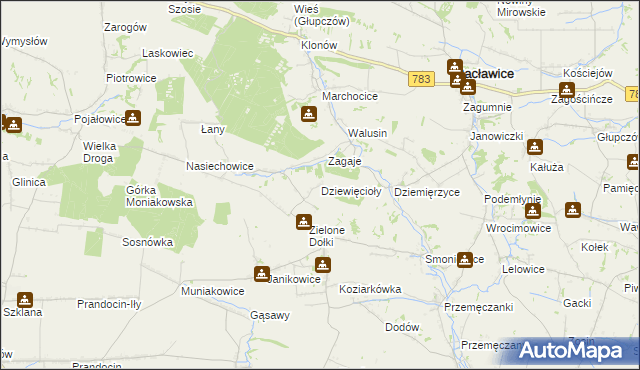 mapa Dziewięcioły, Dziewięcioły na mapie Targeo