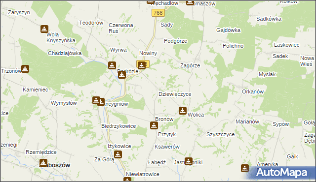 mapa Dziewięczyce, Dziewięczyce na mapie Targeo