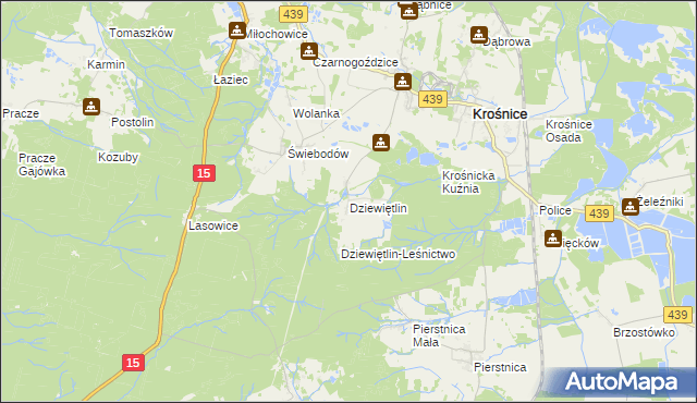 mapa Dziewiętlin, Dziewiętlin na mapie Targeo