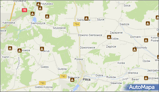 mapa Dzwonowice, Dzwonowice na mapie Targeo
