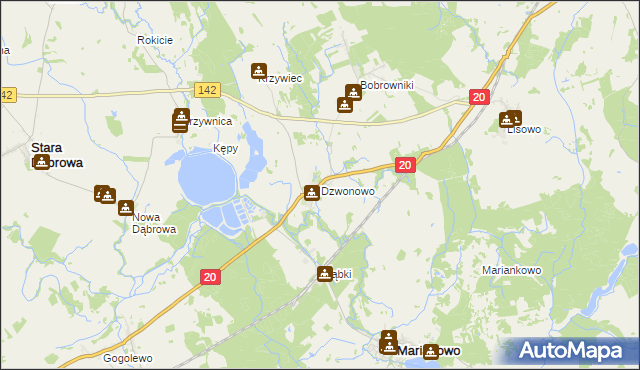 mapa Dzwonowo gmina Marianowo, Dzwonowo gmina Marianowo na mapie Targeo