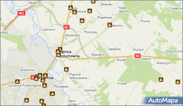 mapa Elżbiecin gmina Piątnica, Elżbiecin gmina Piątnica na mapie Targeo