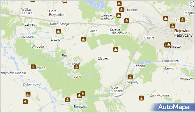 mapa Elżbiecin gmina Rejowiec, Elżbiecin gmina Rejowiec na mapie Targeo