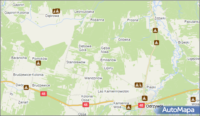 mapa Emilianów gmina Odrzywół, Emilianów gmina Odrzywół na mapie Targeo