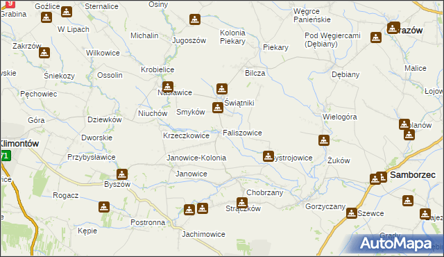 mapa Faliszowice, Faliszowice na mapie Targeo